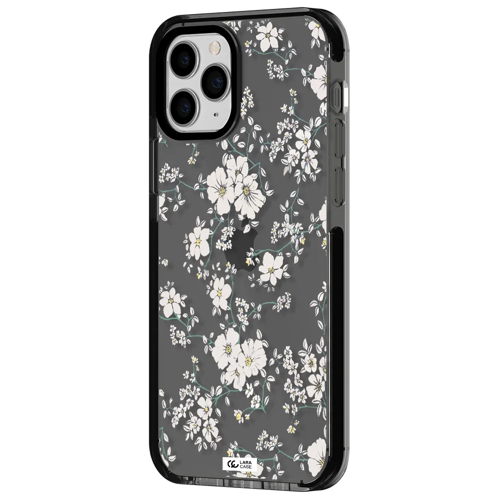 White Flower Apple iPhone 11 pro impact Smoke Black Case