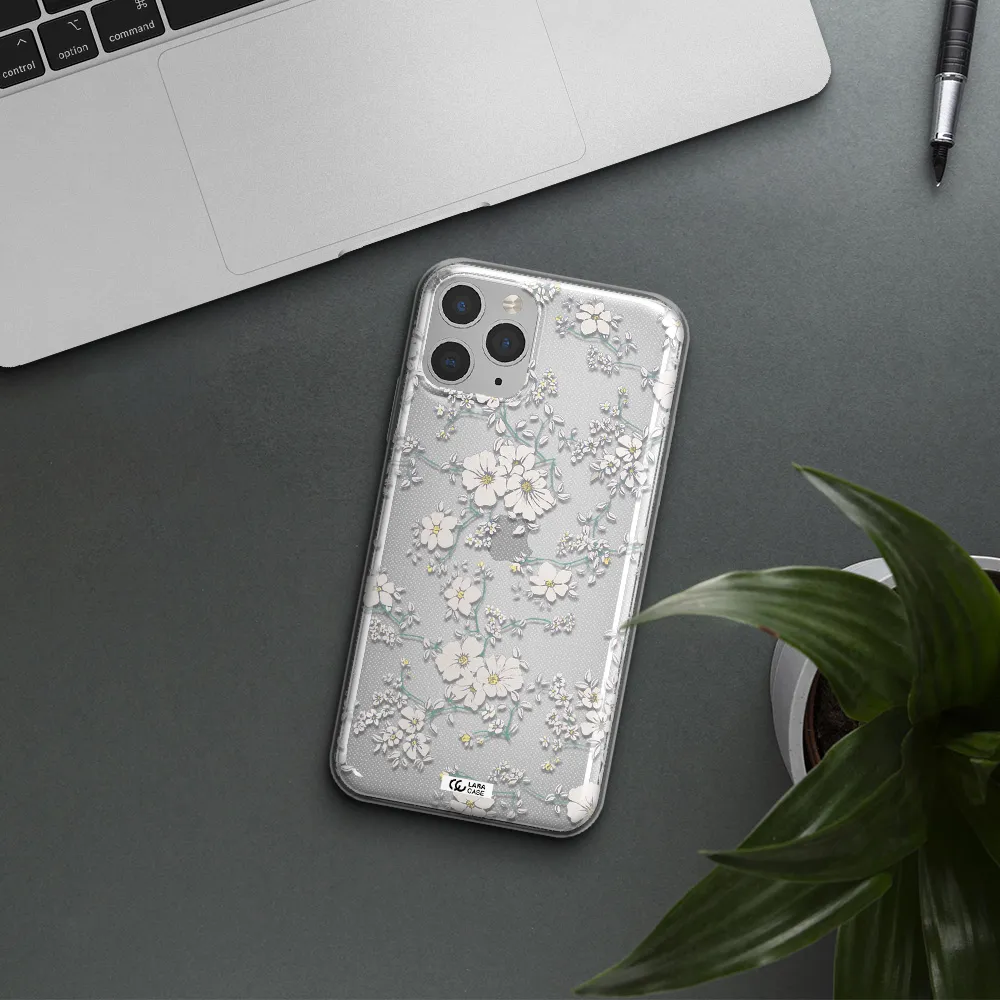 White Flower Apple iPhone 11 pro max Clear TPU Case