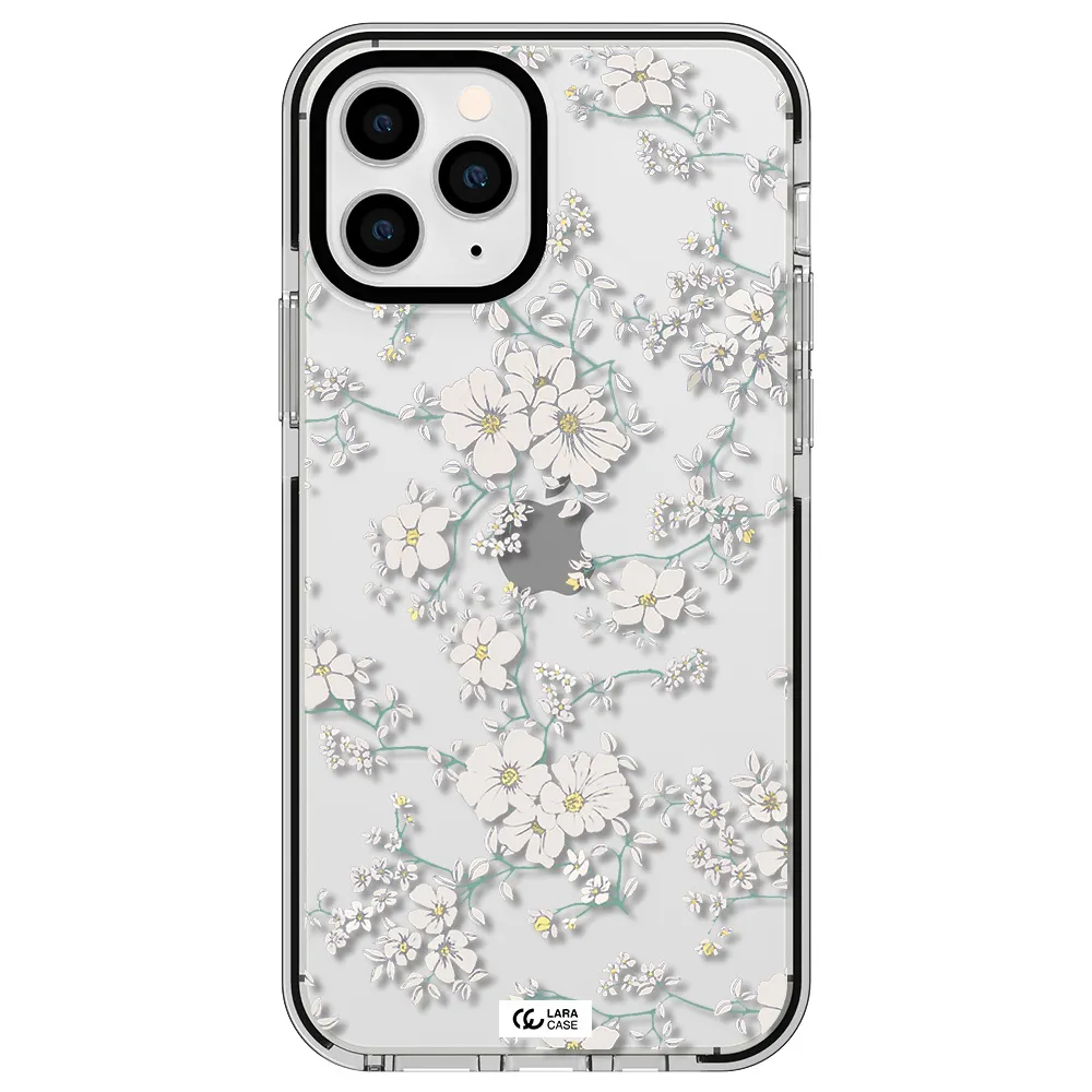 White Flower Apple iPhone 11 pro max impact black border Case