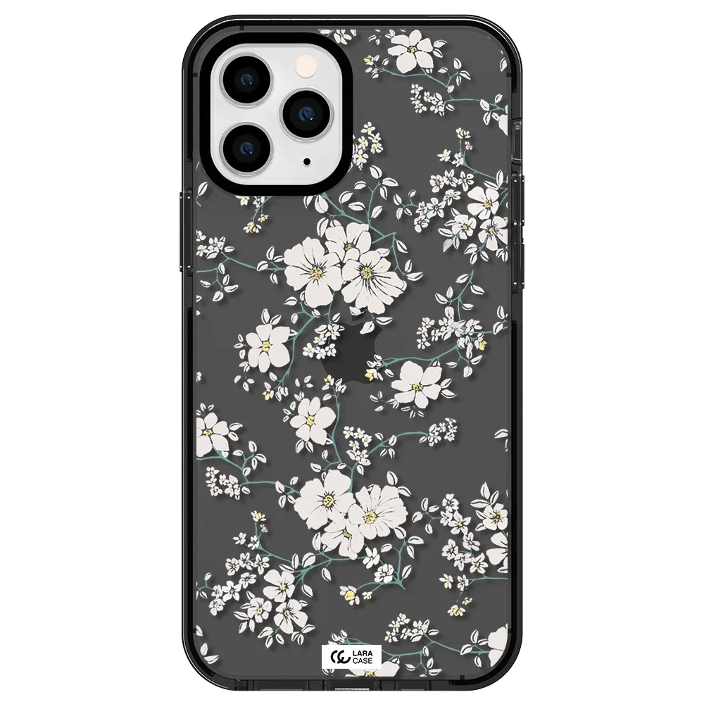 White Flower Apple iPhone 11 pro max impact Smoke Black Case
