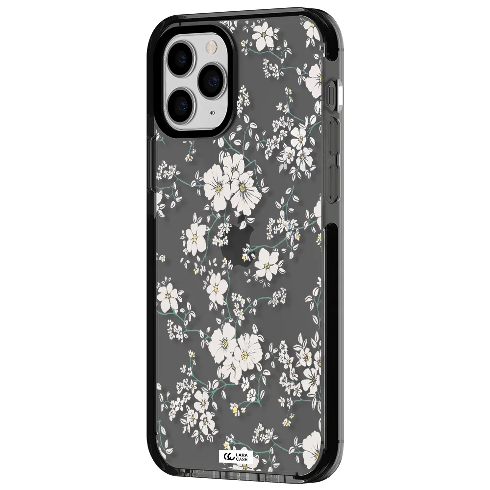 White Flower Apple iPhone 11 pro max impact Smoke Black Case