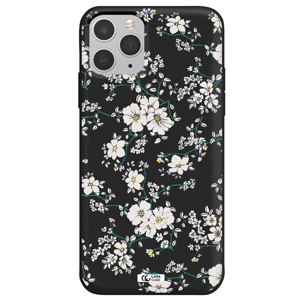 White Flower Apple iPhone 11 pro max Silicone black Case