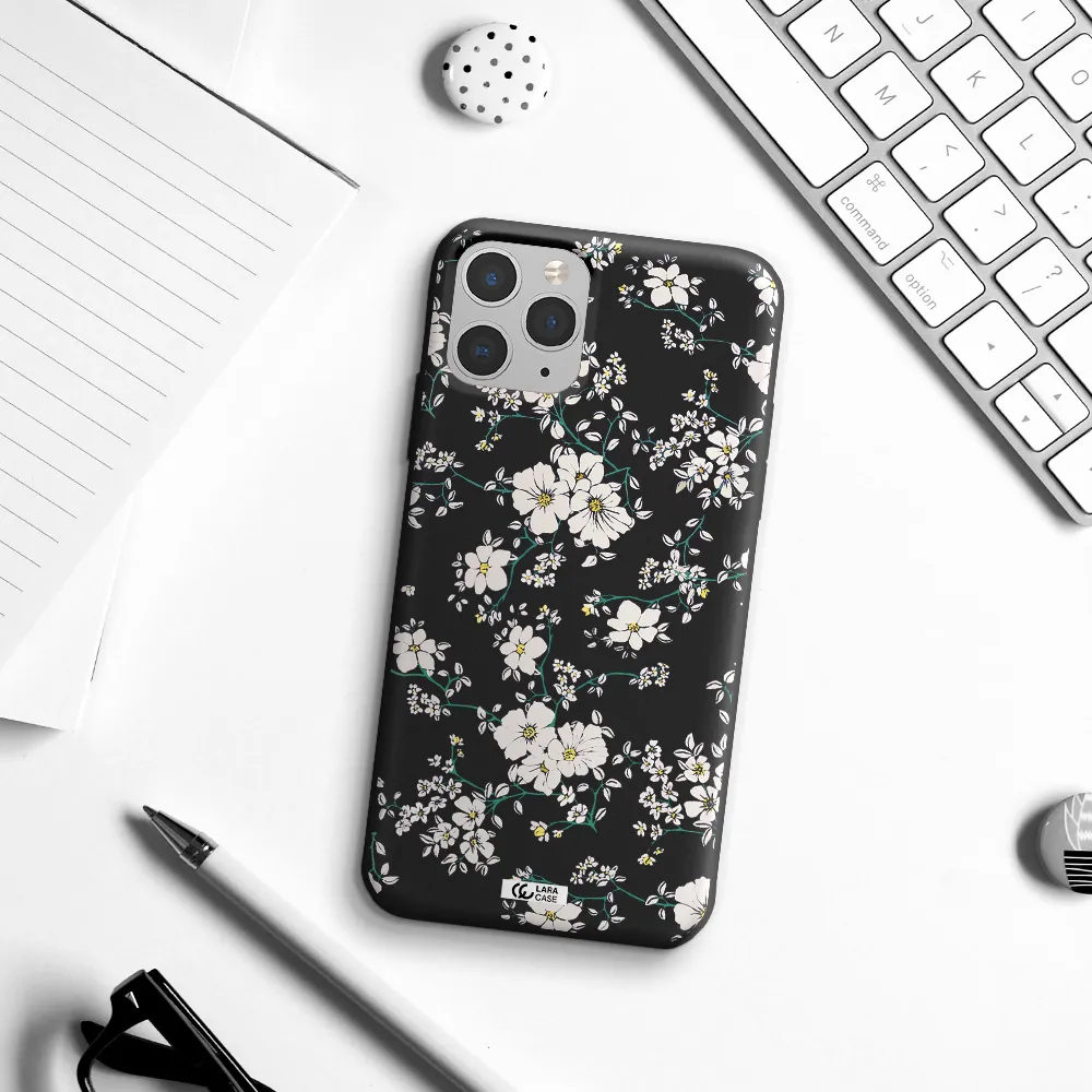 White Flower Apple iPhone 11 pro max Silicone black Case