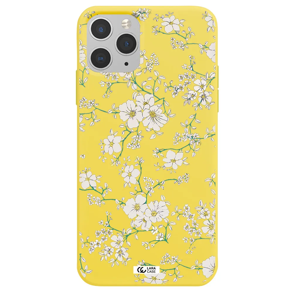 White Flower Apple iPhone 11 pro max Silicone canary yellow Case