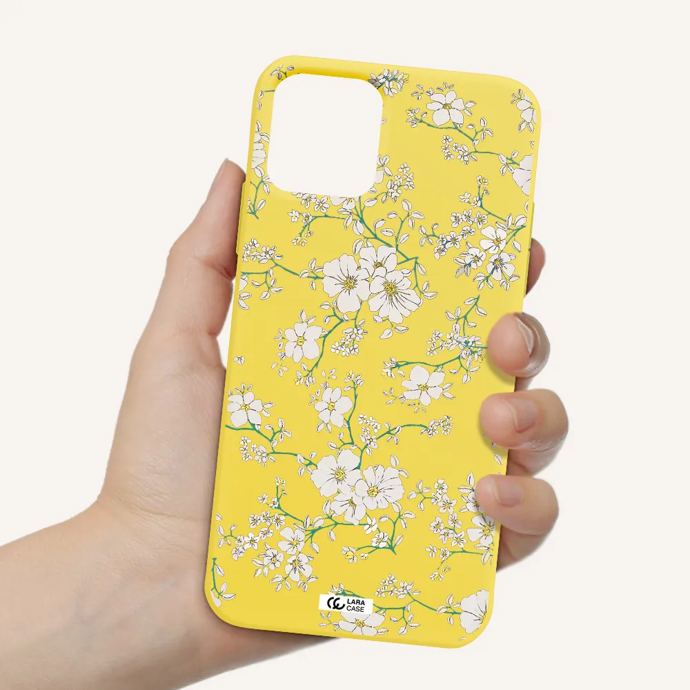 White Flower Apple iPhone 11 pro max Silicone canary yellow Case
