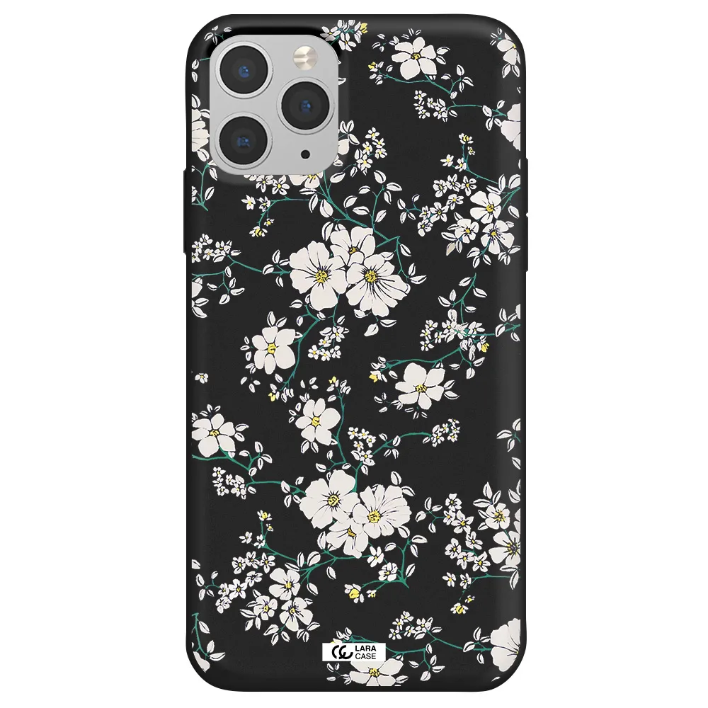 White Flower Apple iPhone 11 pro Silicone black Case