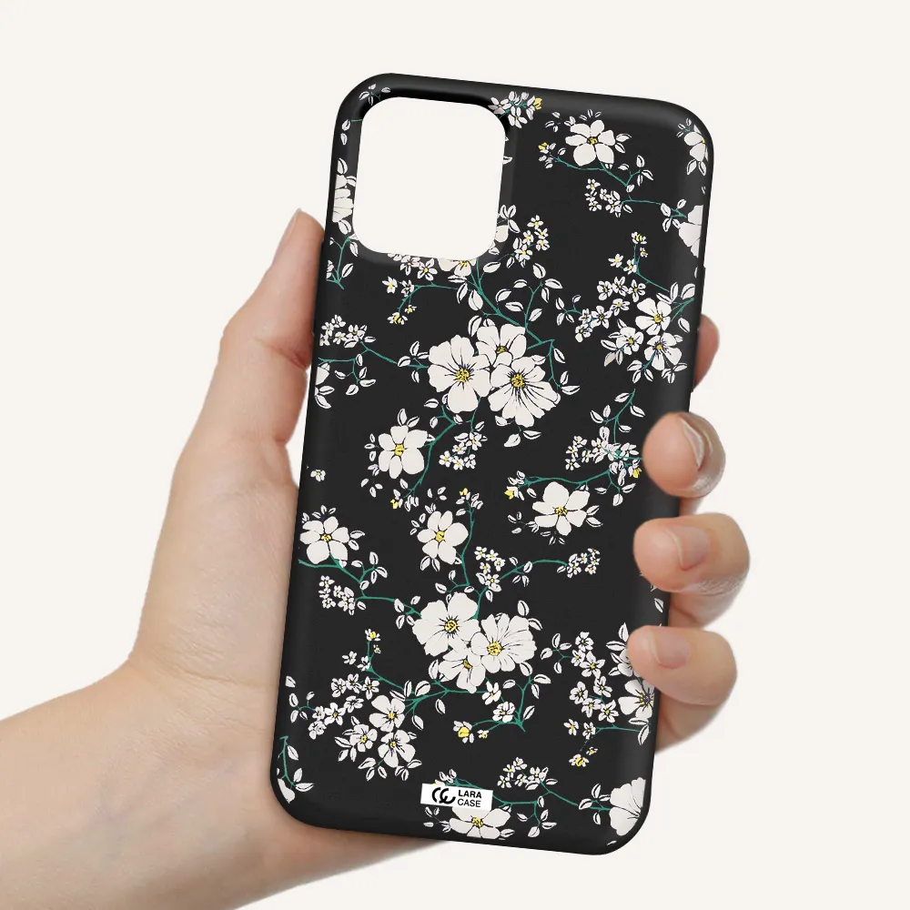 White Flower Apple iPhone 11 pro Silicone black Case
