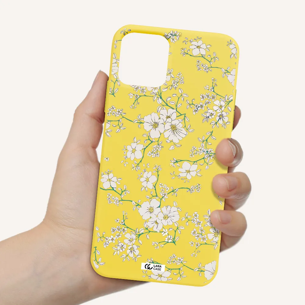 White Flower Apple iPhone 11 pro Silicone canary yellow Case