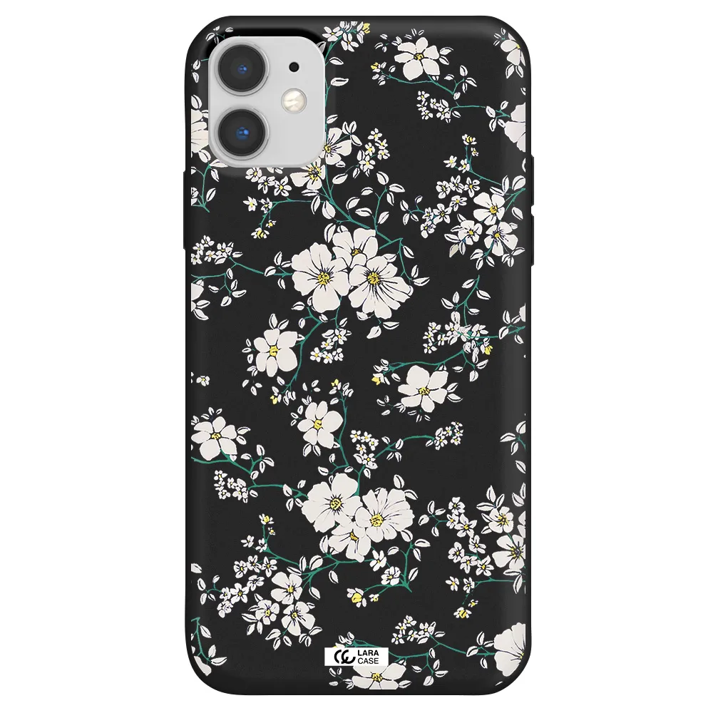 White Flower Apple iPhone 11 Silicone black Case
