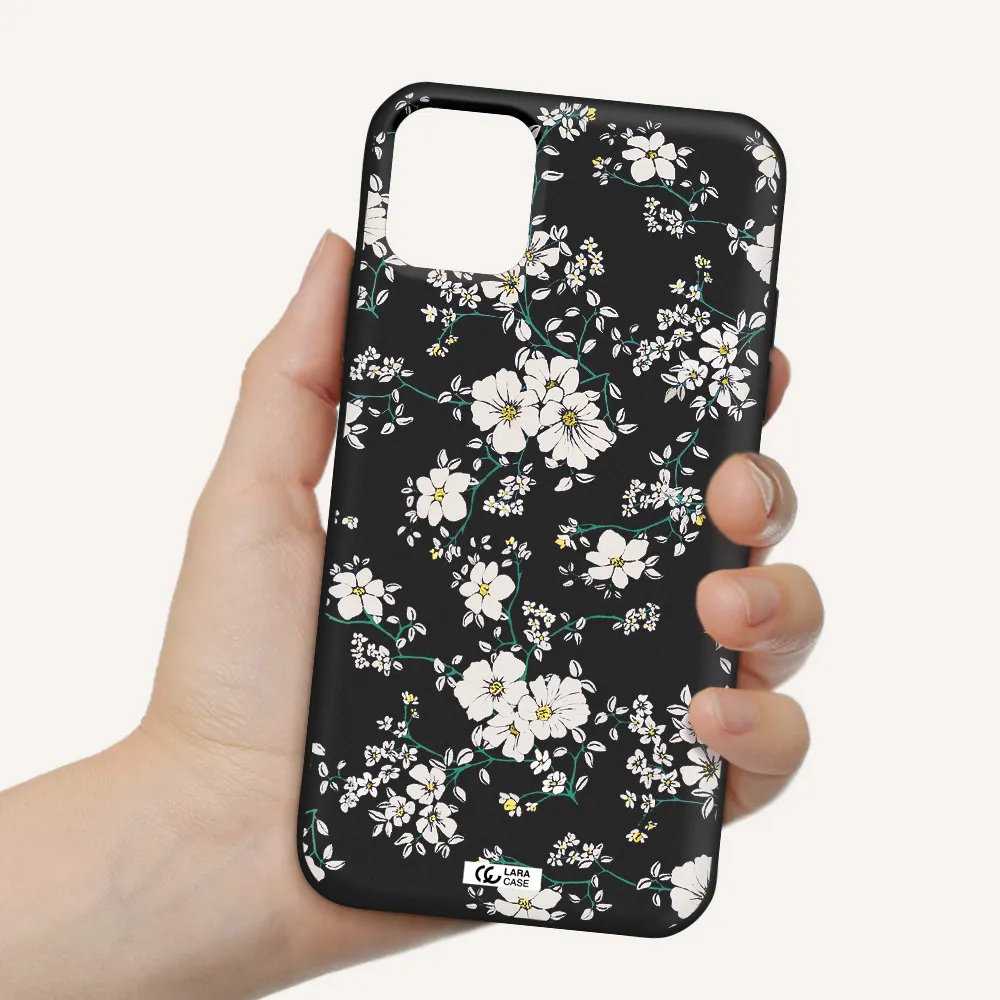 White Flower Apple iPhone 11 Silicone black Case