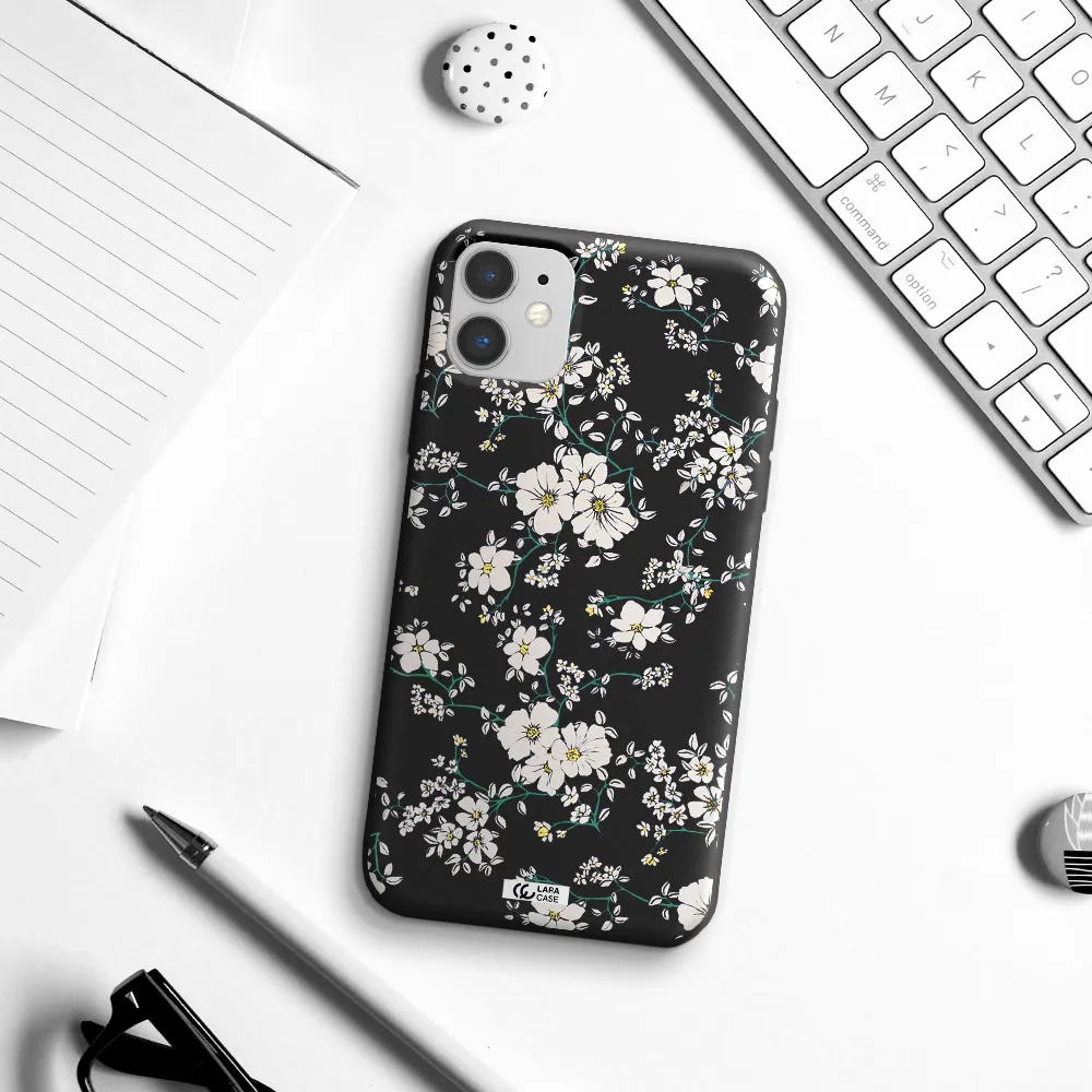White Flower Apple iPhone 11 Silicone black Case