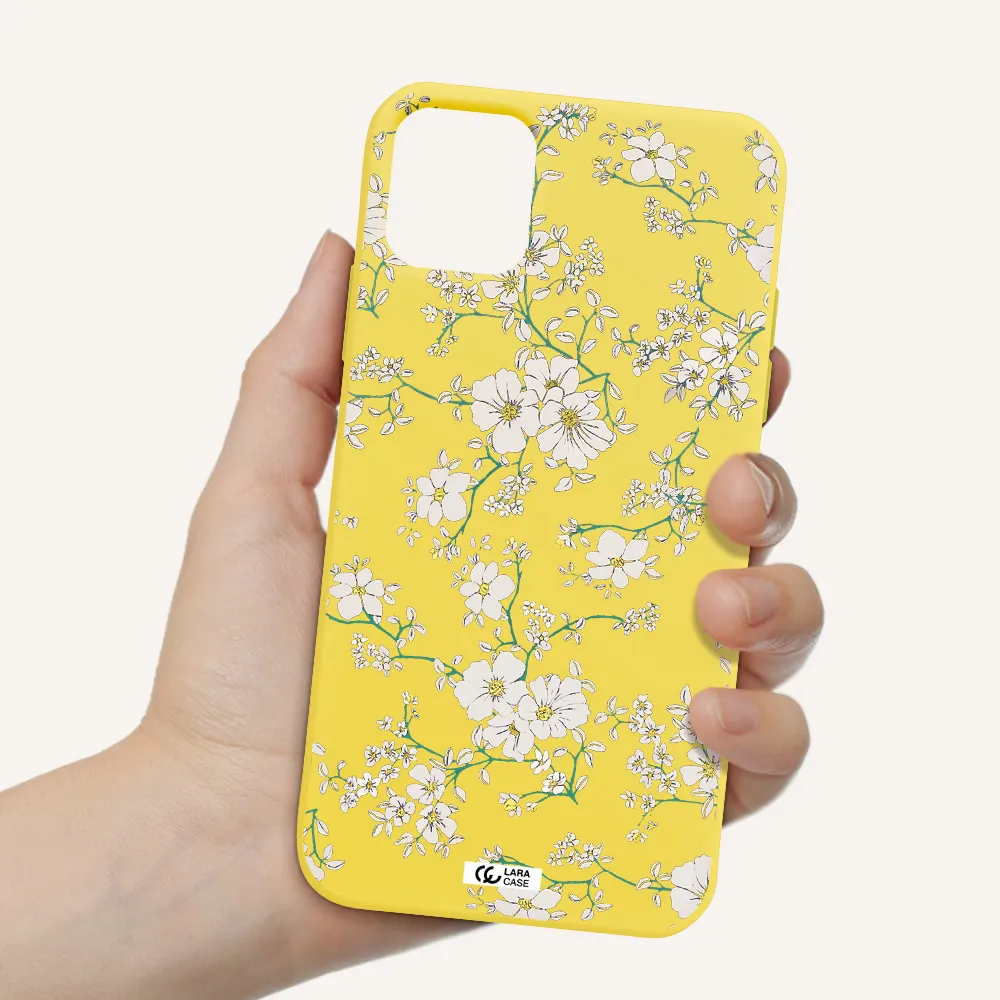 White Flower Apple iPhone 11 Silicone canary yellow Case