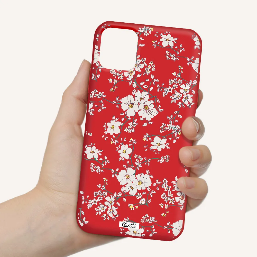 White Flower Apple iPhone 11 Silicone Imperial Red Case
