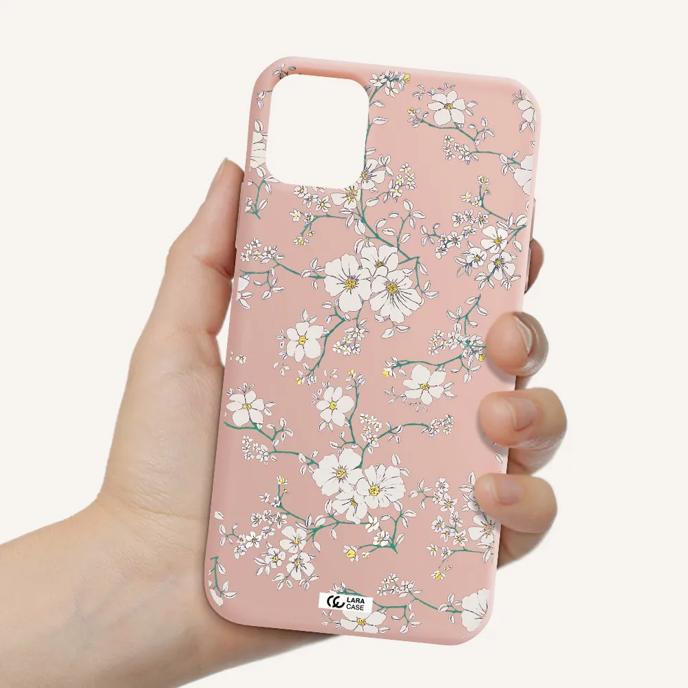 White Flower Apple iPhone 11 Silicone pastel pink Case