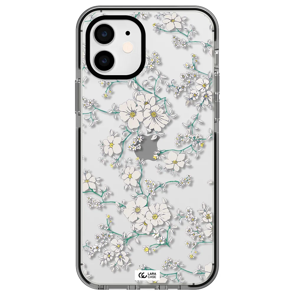 White Flower Apple iPhone 12 impact black border Case