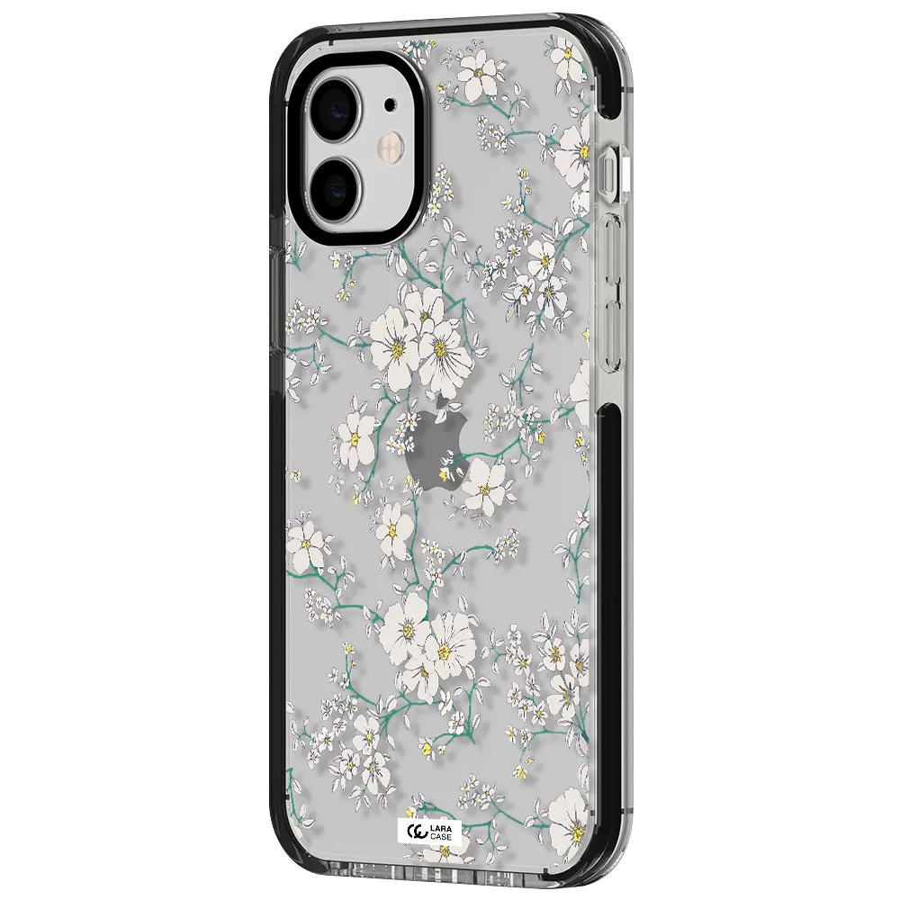 White Flower Apple iPhone 12 impact black border Case
