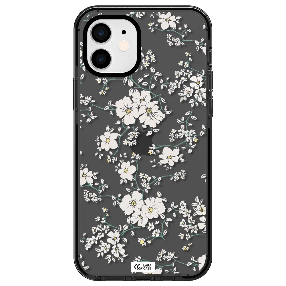 White Flower Apple iPhone 12 impact Smoke Black Case