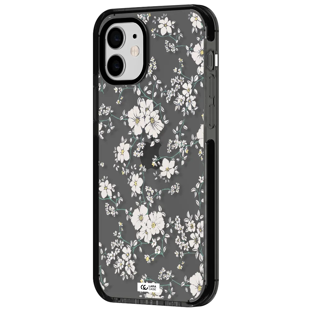 White Flower Apple iPhone 12 impact Smoke Black Case