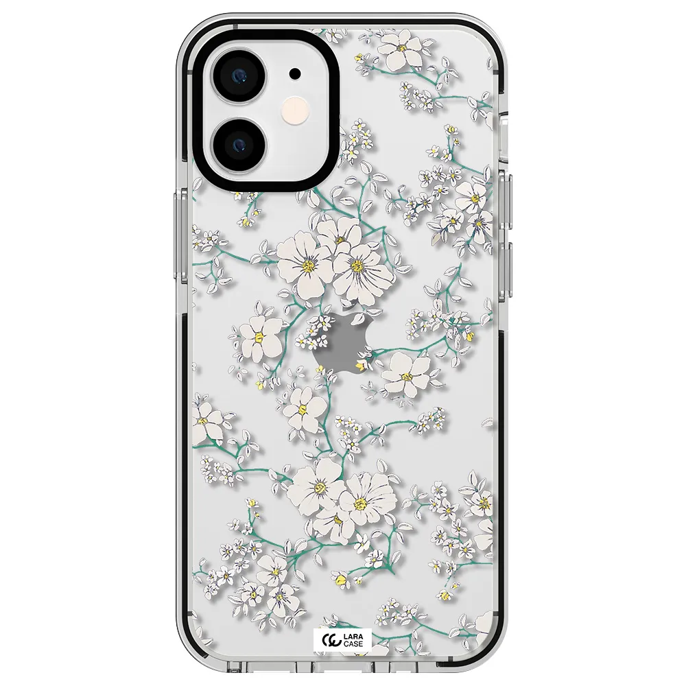 White Flower Apple iPhone 12 mini impact black border Case