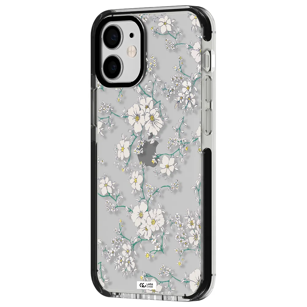 White Flower Apple iPhone 12 mini impact black border Case