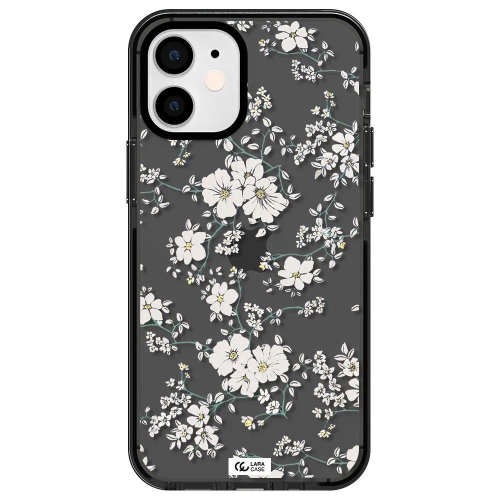 White Flower Apple iPhone 12 mini impact Smoke Black Case