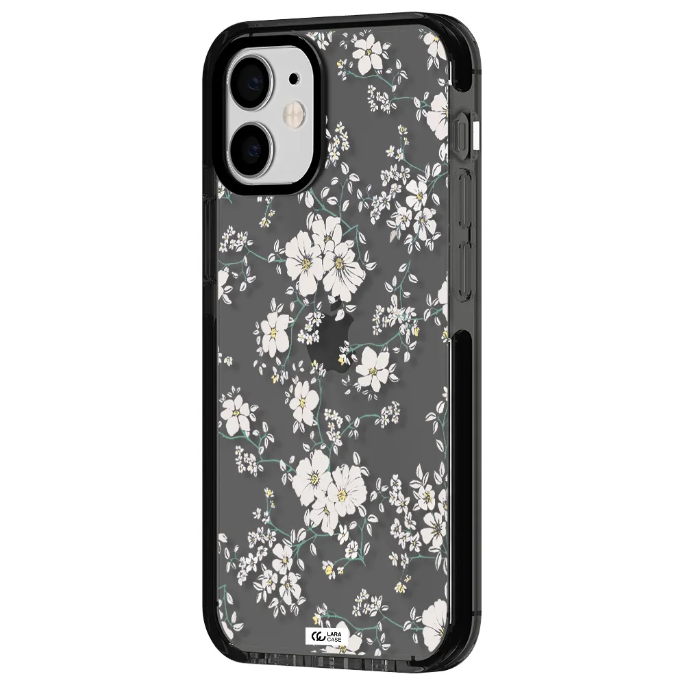 White Flower Apple iPhone 12 mini impact Smoke Black Case