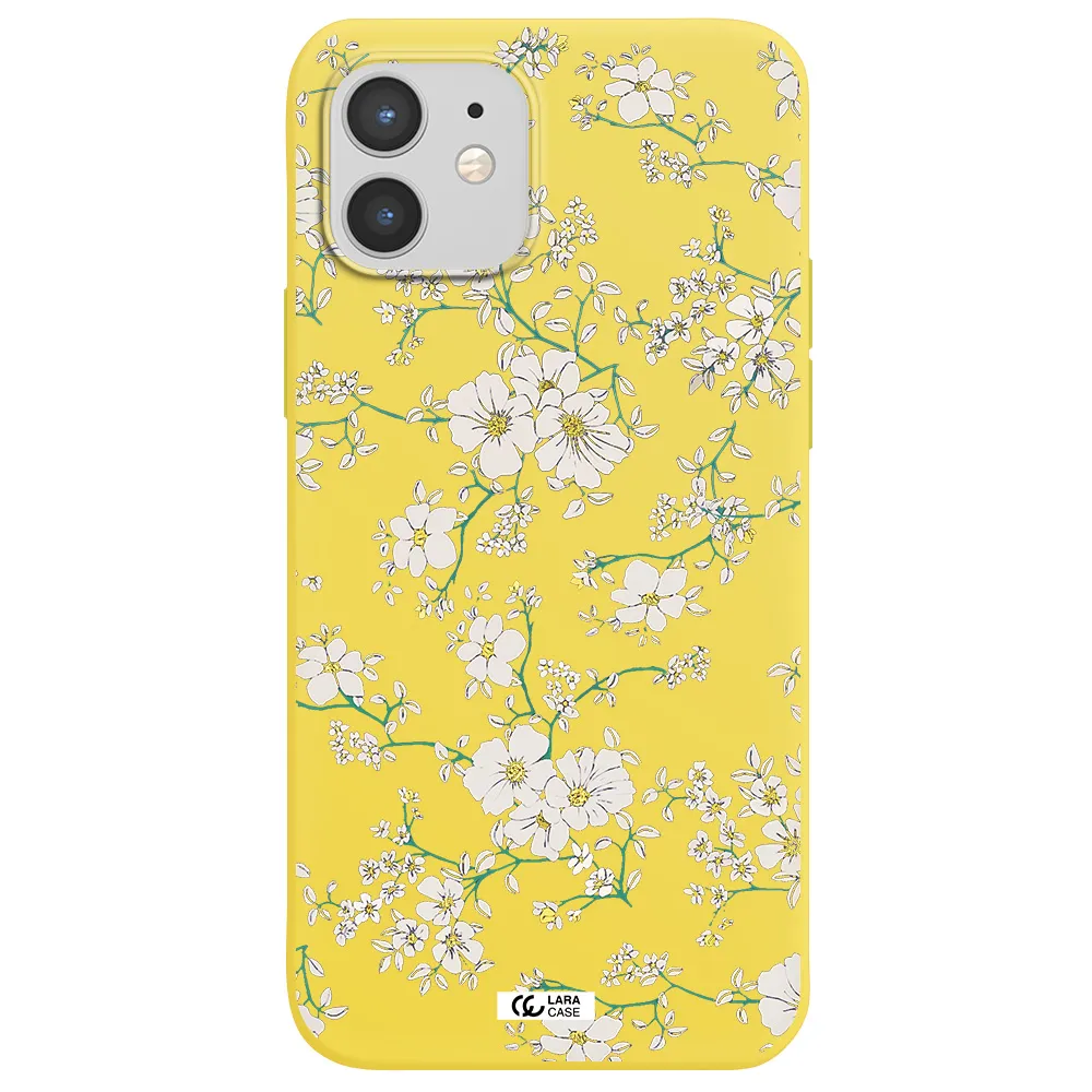 White Flower Apple iPhone 12 mini Silicone canary yellow Case