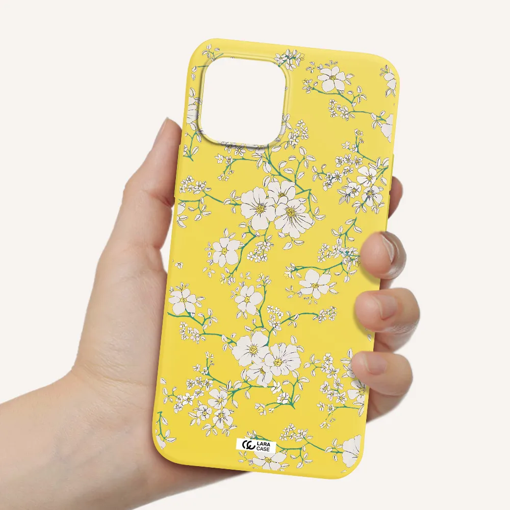 White Flower Apple iPhone 12 mini Silicone canary yellow Case