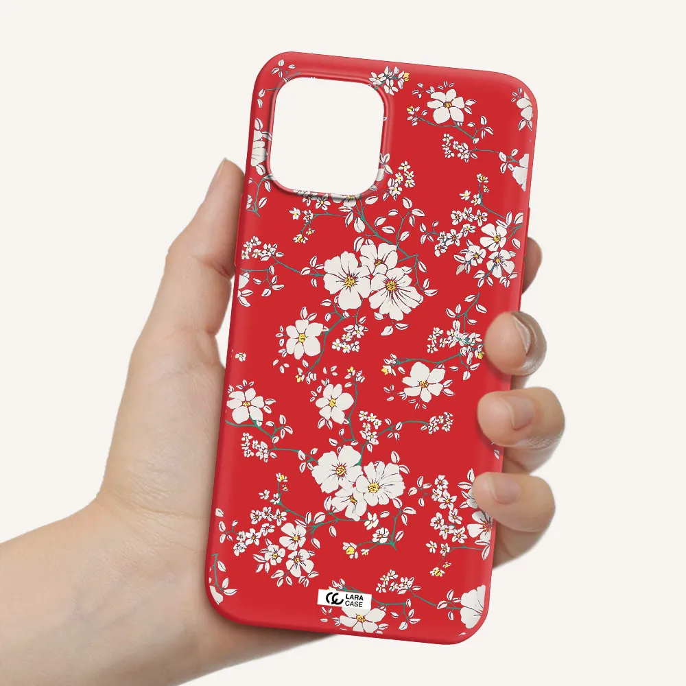 White Flower Apple iPhone 12 mini Silicone Imperial Red Case