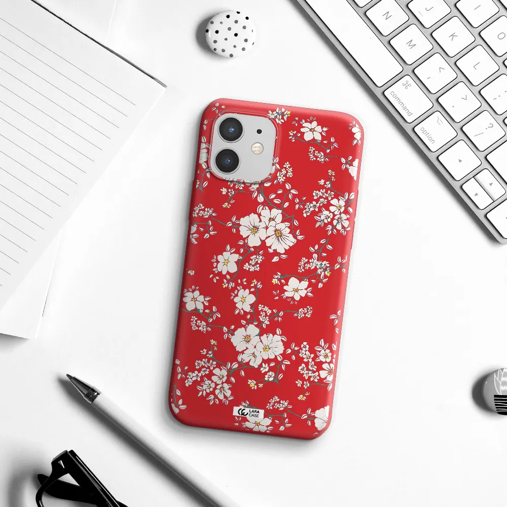 White Flower Apple iPhone 12 mini Silicone Imperial Red Case