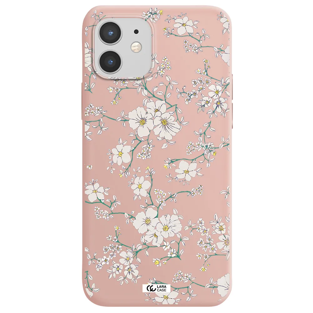 White Flower Apple iPhone 12 mini Silicone pastel pink Case