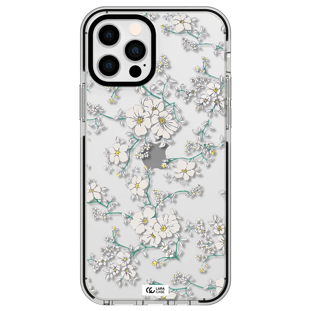 White Flower Apple iPhone 12 pro impact black border Case