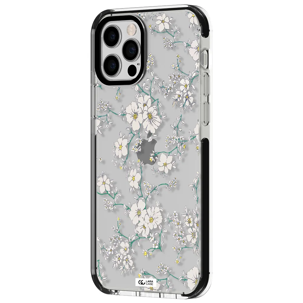 White Flower Apple iPhone 12 pro impact black border Case