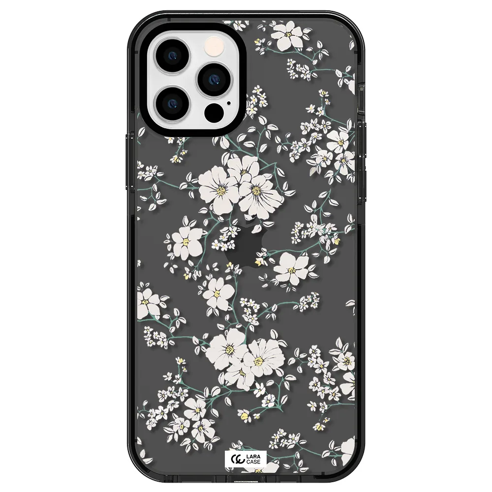 White Flower Apple iPhone 12 pro impact Smoke Black Case