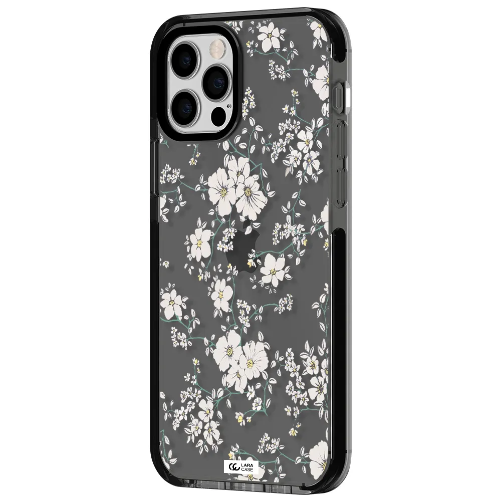 White Flower Apple iPhone 12 pro impact Smoke Black Case