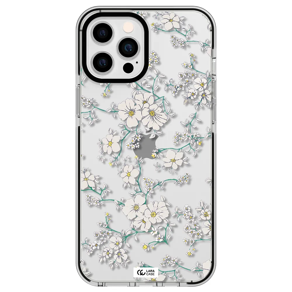 White Flower Apple iPhone 12 pro max impact black border Case