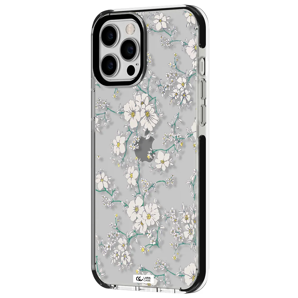 White Flower Apple iPhone 12 pro max impact black border Case