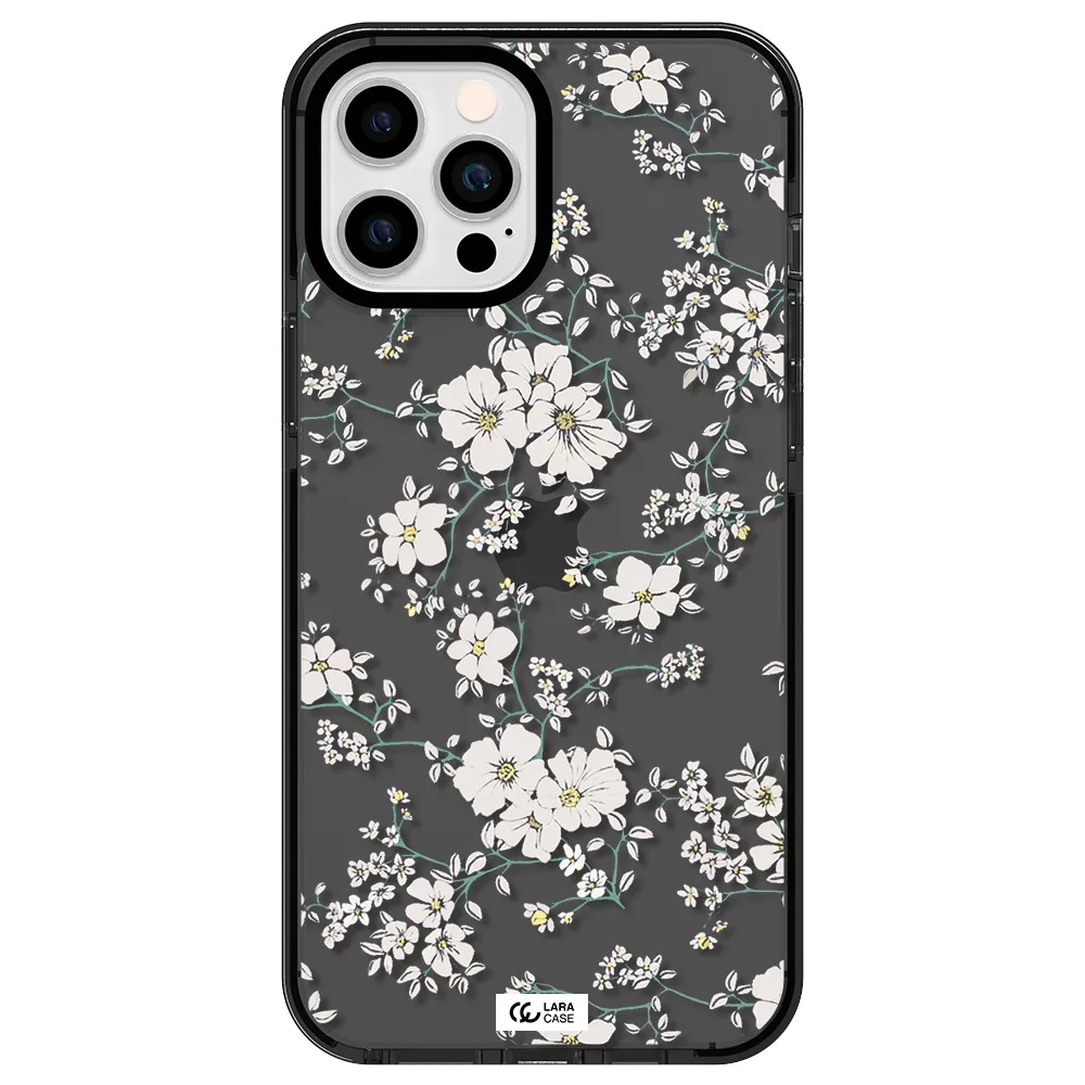 White Flower Apple iPhone 12 pro max impact Smoke Black Case