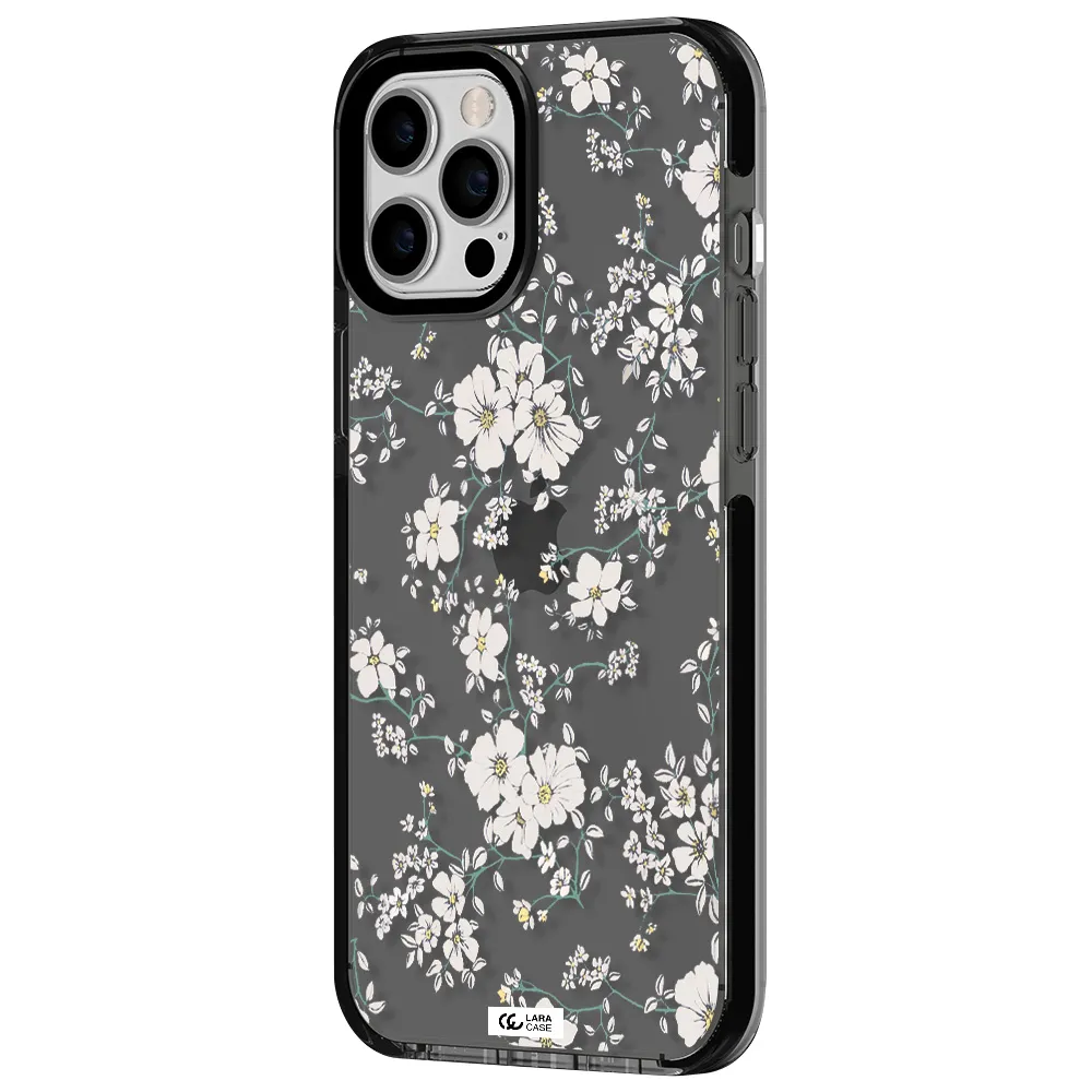 White Flower Apple iPhone 12 pro max impact Smoke Black Case