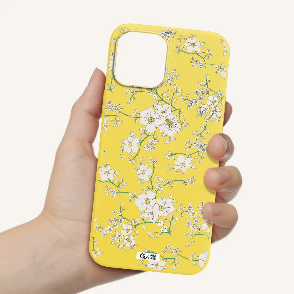 White Flower Apple iPhone 12 pro max Silicone canary yellow Case