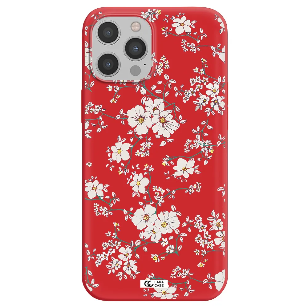 White Flower Apple iPhone 12 pro max Silicone Imperial Red Case