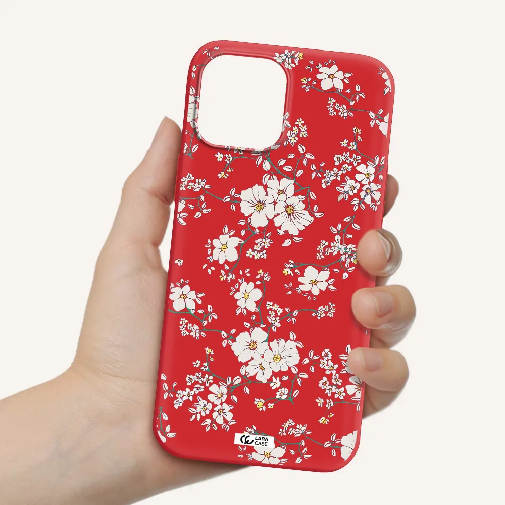 White Flower Apple iPhone 12 pro max Silicone Imperial Red Case