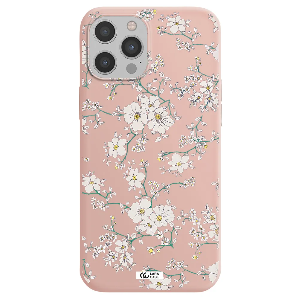 White Flower Apple iPhone 12 pro max Silicone pastel pink Case