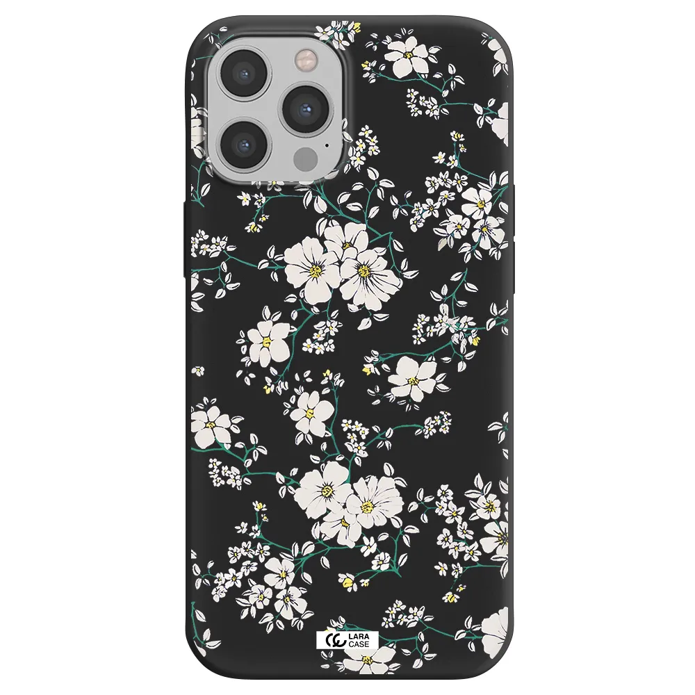 White Flower Apple iPhone 12 pro Silicone black Case