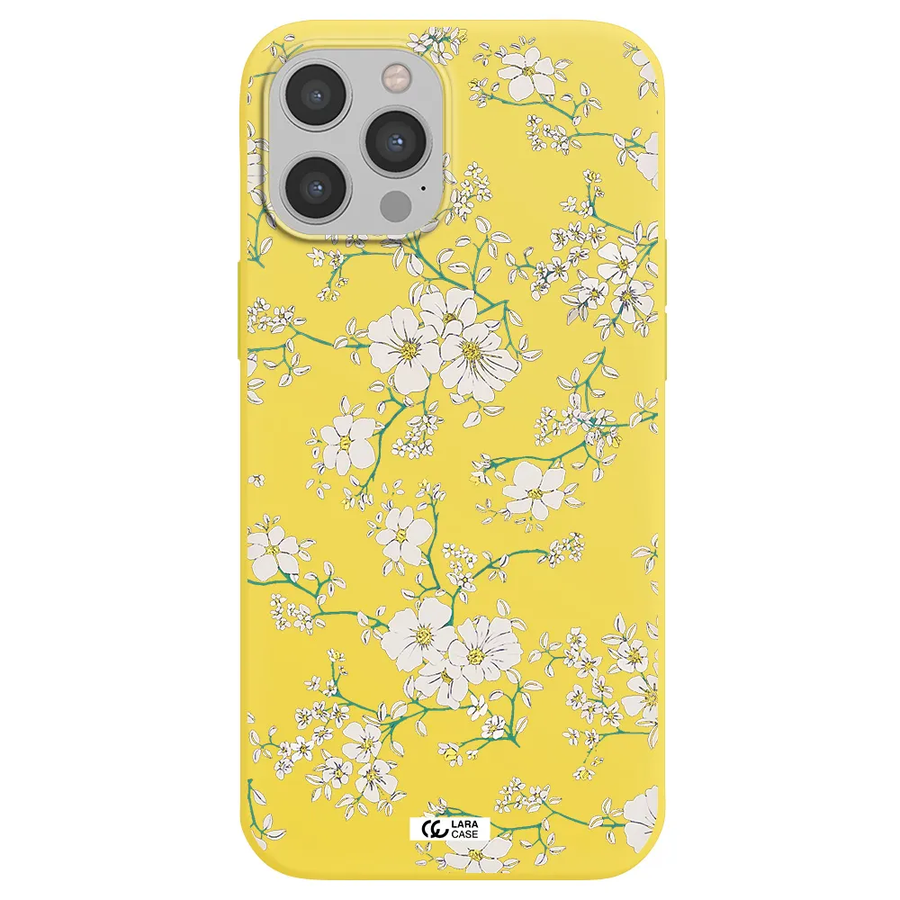 White Flower Apple iPhone 12 pro Silicone canary yellow Case