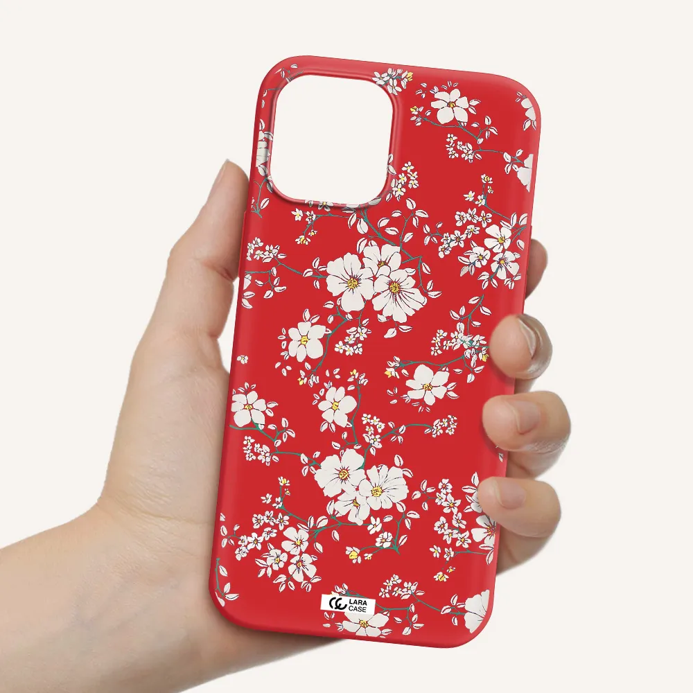 White Flower Apple iPhone 12 pro Silicone Imperial Red Case