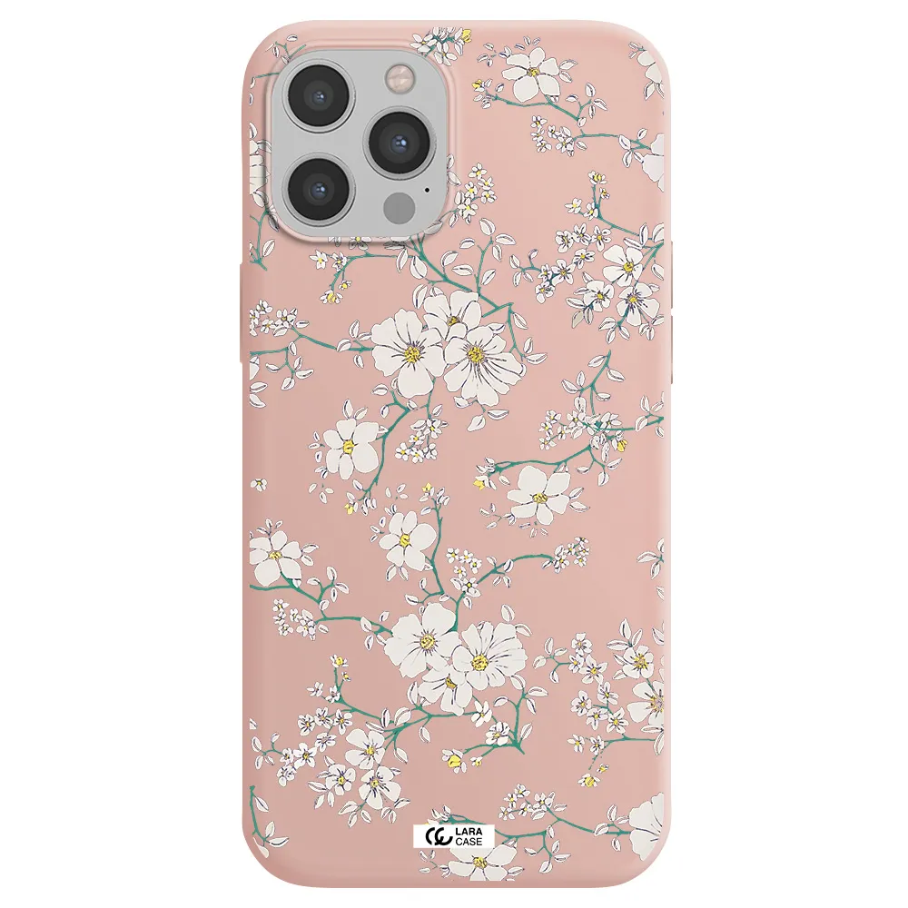 White Flower Apple iPhone 12 pro Silicone pastel pink Case