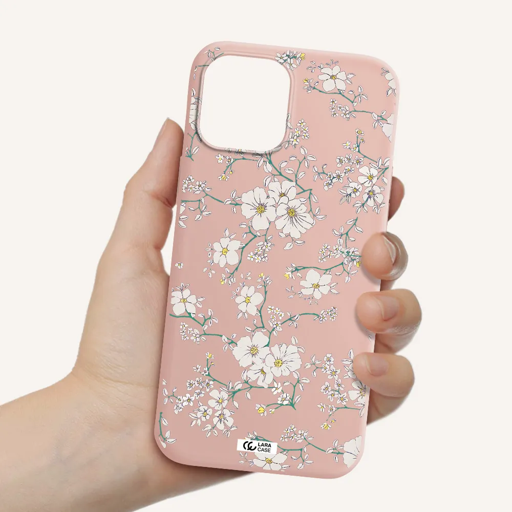 White Flower Apple iPhone 12 pro Silicone pastel pink Case