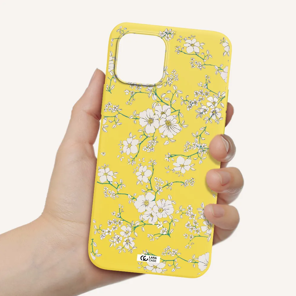 White Flower Apple iPhone 12 Silicone canary yellow Case