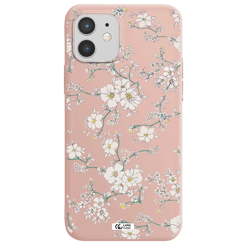 White Flower Apple iPhone 12 Silicone pastel pink Case